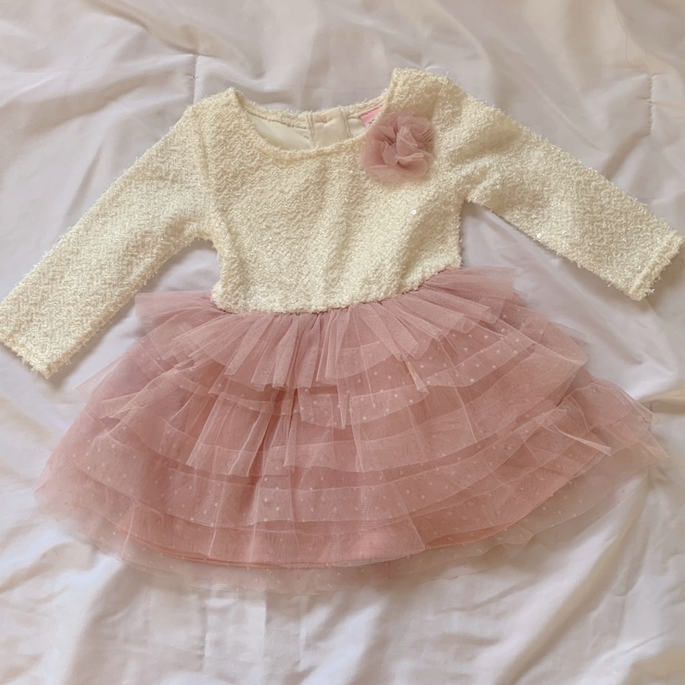 Little Lass, white and pink tulle dress, size 12 Months